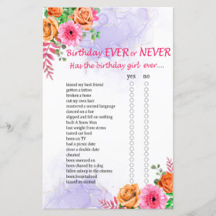 Flowers Birthday Ever or Never Game