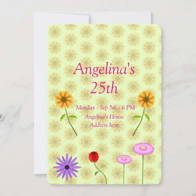 Flowers Birthday invitation card (Front)