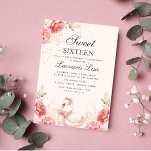 Flowers Birthday Party Gold  Sweet Sixteen  Invitation