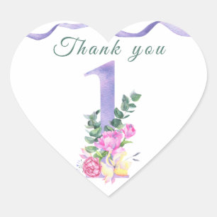 Flowers birthday party thank you  heart sticker