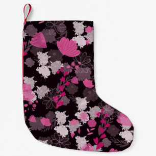 flowers black small christmas stocking