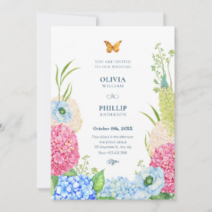 Flowers bloom butterfly wedding invitation