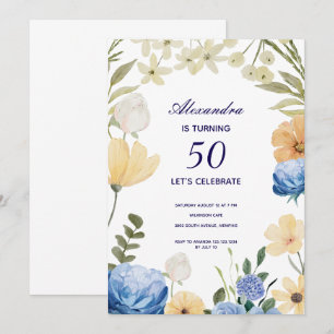 Flowers bloom hydrangea colorful 50th birthday invitation
