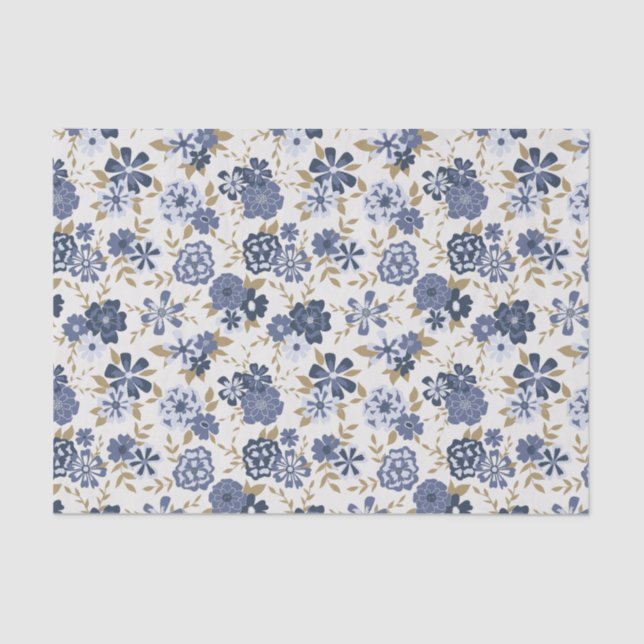 Flowers Blue Vine Botanical Gift Tissue Paper (Front)