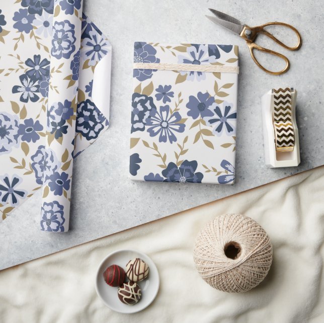 Flowers Blue Vine Botanical Gift Wrapping Paper (Crafts)