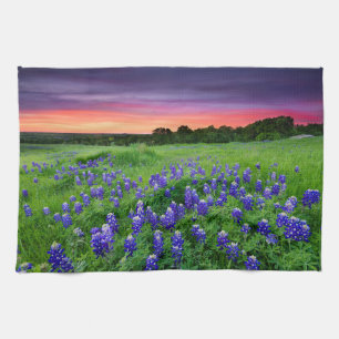 Flowers Bluebonnets at Sunset Texas Tea Towel