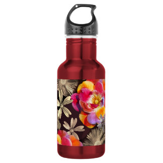 Flowers Boho Floral Bold Pattern - Gold Pink Rose 532 Ml Water Bottle