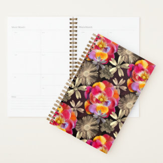 Flowers Boho Floral Bold Pattern - Gold Pink Rose Planner