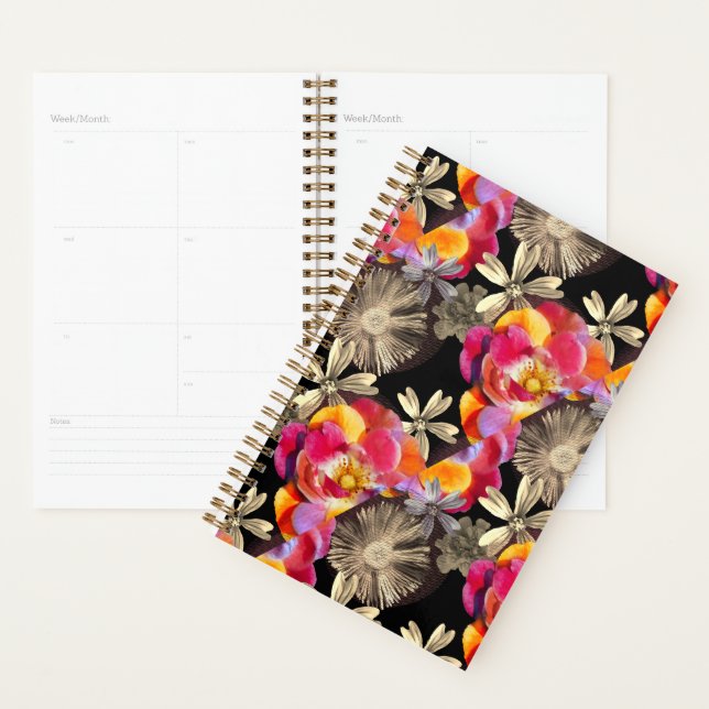 Flowers Boho Floral Bold Pattern - Pink Grey Rose Planner (Display)