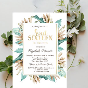 Flowers Boho Grass Sweet 16 Invitation