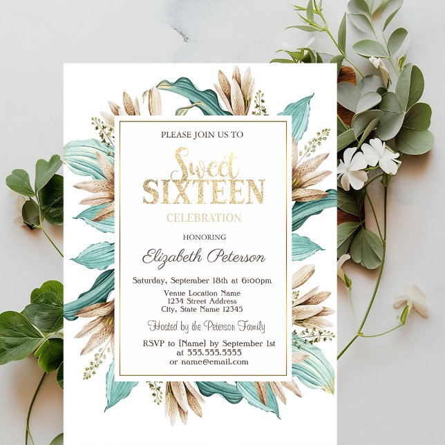 Flowers Boho Grass Sweet 16 Invitation (Creator Uploaded)
