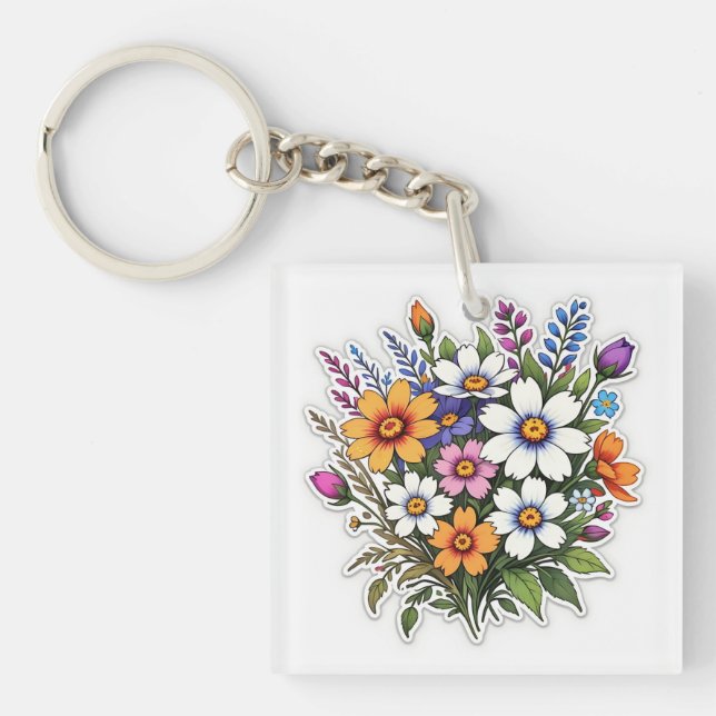 Flowers, Boho Style, Wildflowers  Key Ring (Front)
