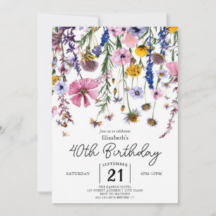 Flowers Boho Wildflowers 40th birthday Invitation