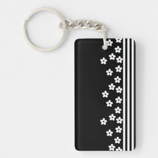 Flowers & Border (Black) Key Ring