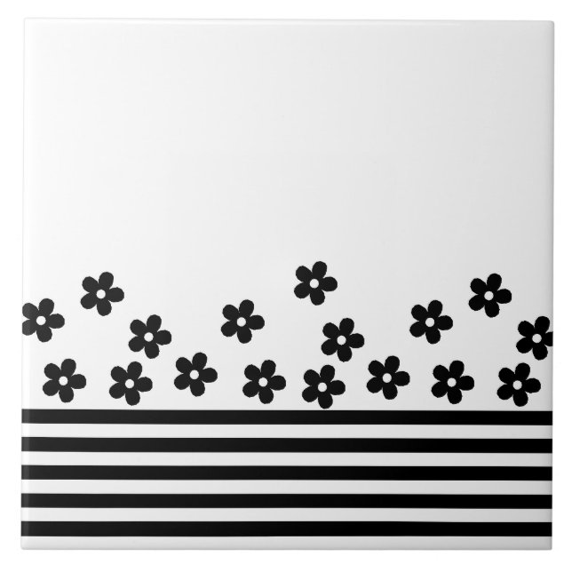 Flowers & Borders (White) Ceramic Tile (Front)