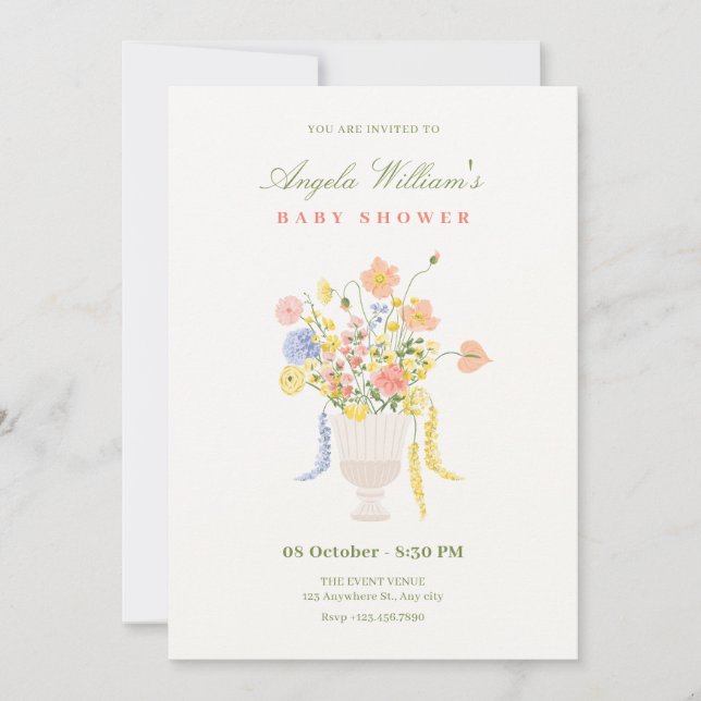 Flowers bouquet baby shower invitation (Front)