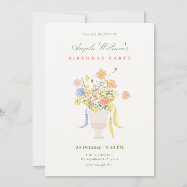 Flowers bouquet birthday invitation (Front)