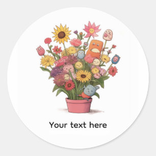 Flowers, bouquet, flower pot classic round sticker