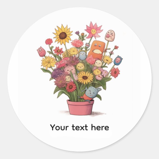 Flowers, bouquet, flower pot classic round sticker (Front)