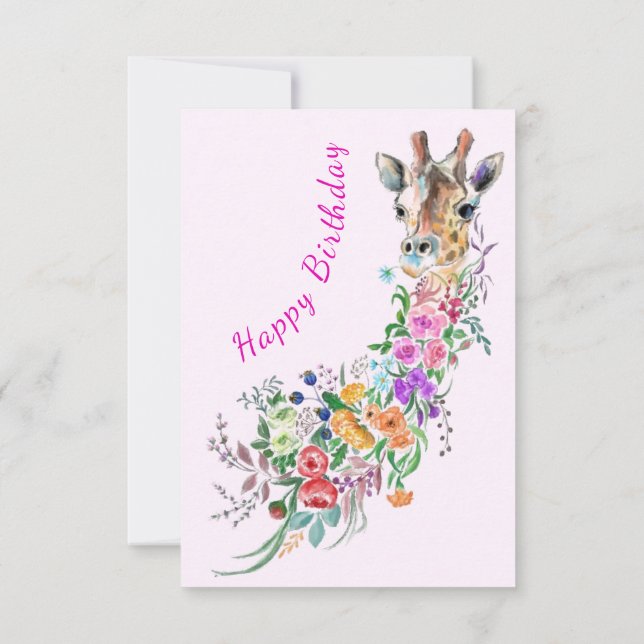 Flowers Bouquet Giraffe Birthday Card (Back)