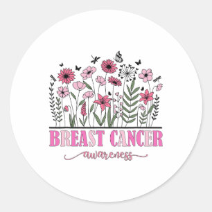 Flowers Breast Cancer Awareness Women Cancer Survi Classic Round Sticker