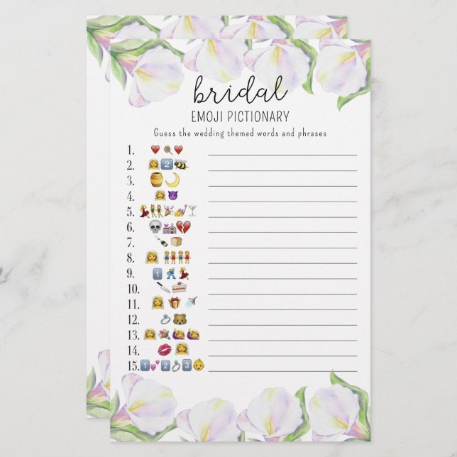 Flowers - bridal shower emoji pictionary game (Front/Back)
