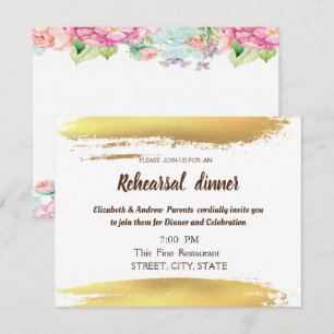 Flowers Brush Stroke Wedding Rehearsal Dinner Invitation