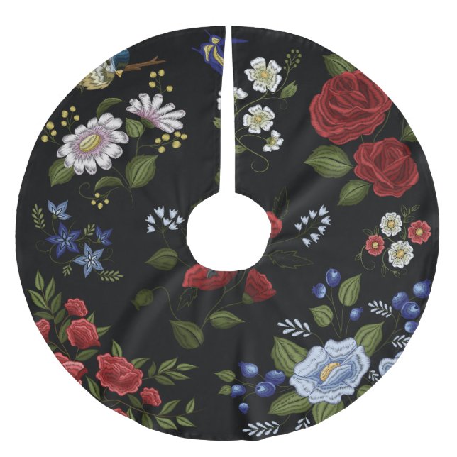 Flowers Brushed Polyester Tree Skirt (Front)