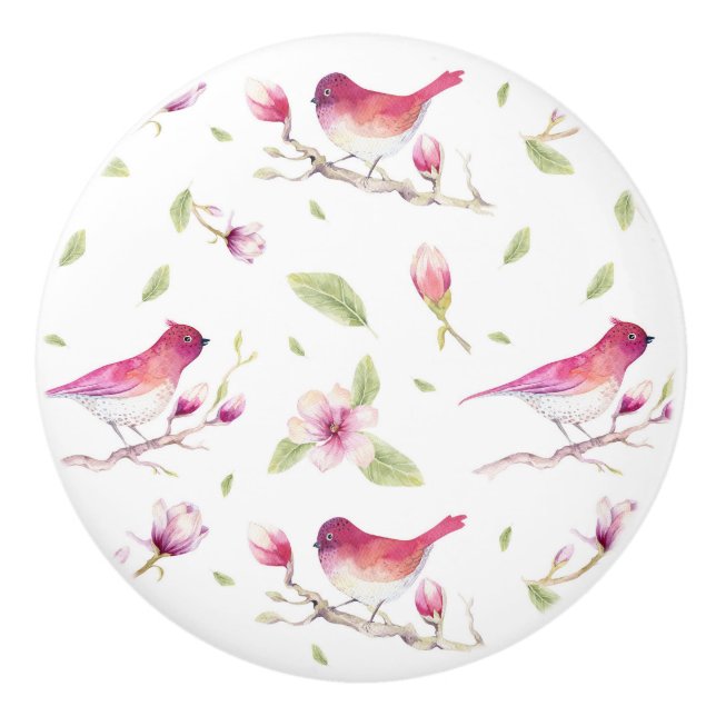 Flowers Buds And Birds Ceramic Knob (Front)