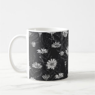 Flowers buds and leaves of chamomile and butterfly coffee mug