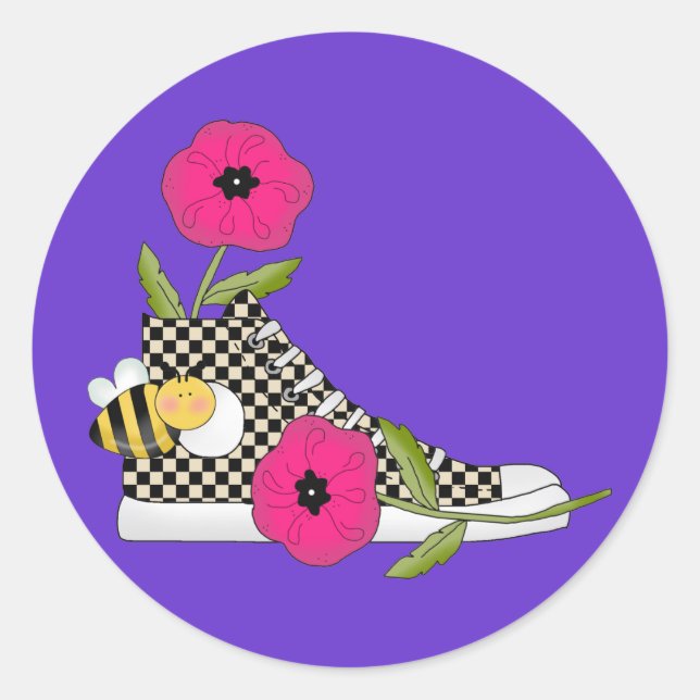 Flowers Bugs Sneakers All Products Kids Stuff Classic Round Sticker (Front)