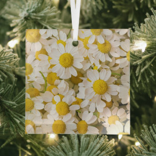 Flowers Bunch of Chamomiles Glass Tree Decoration