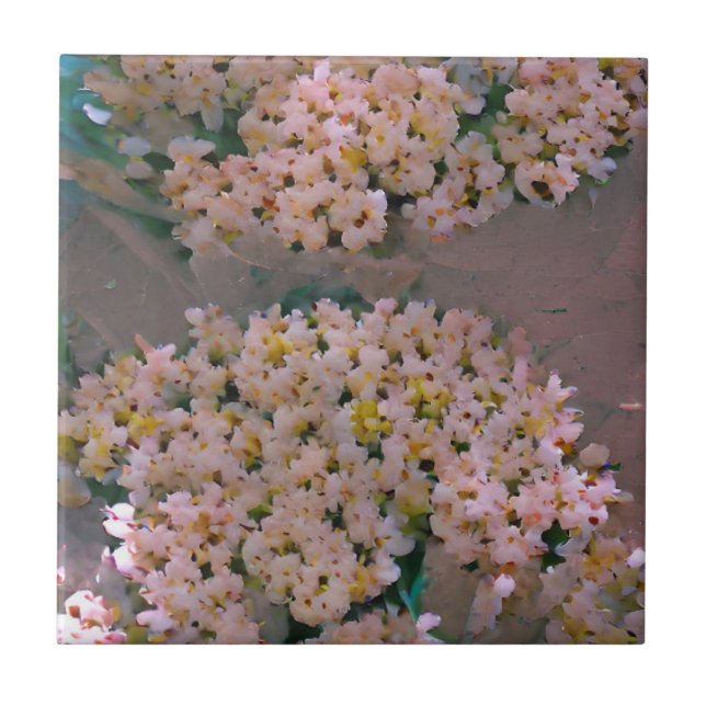 Flowers bunch white and pink digital art ceramic tile (Front)