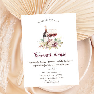 Flowers Burgundy Wine Grapes Rehearsal Dinner Invitation