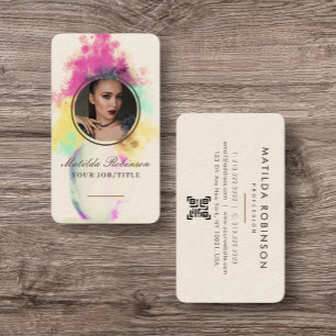 Flowers Burst Add Circular Photo Gold Signature Business Card