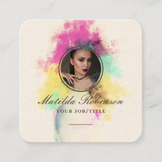Flowers Burst Add Circular Photo Gold Signature Square Business Card