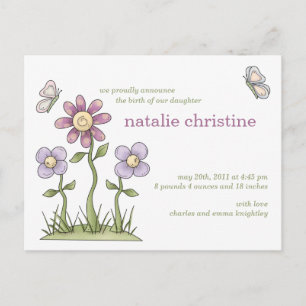 Flowers & Butterflies • Baby Announcement Postcard