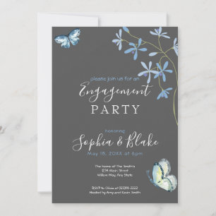 Flowers & Butterflies   Grey Engagement Party Invitation