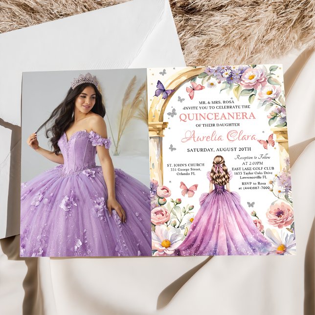 Flowers Butterflies Lilac Princess Quinceañera Invitation (Creator Uploaded)