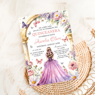 Flowers Butterflies Lilac Princess Quinceañera Invitation
