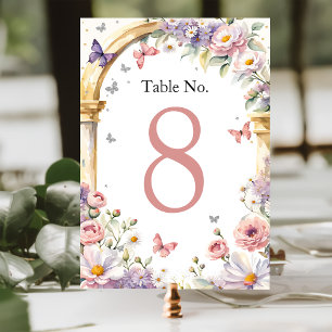 Flowers Butterflies Lilac Quinceañera Table Number