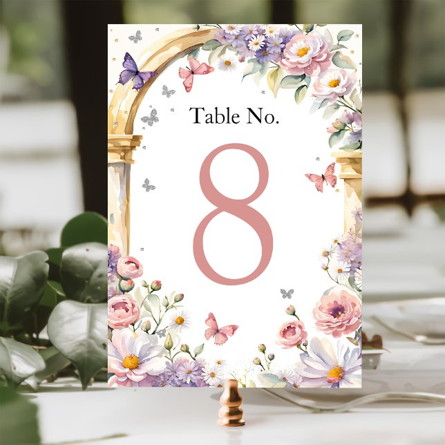 Flowers Butterflies Lilac Quinceañera Table Number (Creator Uploaded)