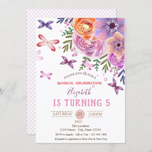 Flowers Butterflies Polka Dots Birthday Invitation