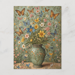 Flowers Butterflies Vase Postcard