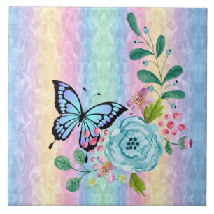 Flowers & Butterfly Ceramic Tile