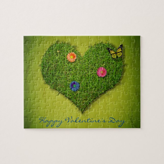 Flowers Butterfly Heart-Shaped Lawn Jigsaw Puzzle (Horizontal)