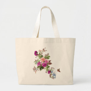 Flowers & Butterfly l Garden of Happiness Large Tote Bag
