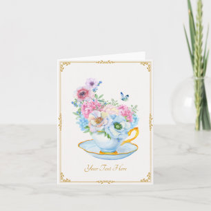 Flowers butterfly tea cup  card