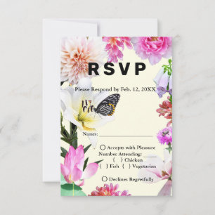 Flowers & Butterfly Watercolor Wedding RSVP & Menu