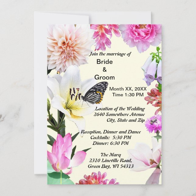 Flowers & Butterfly Wedding Invitation (Front)